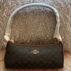 NWT Coach Black Signature Shoulder Bag with Gold Accents